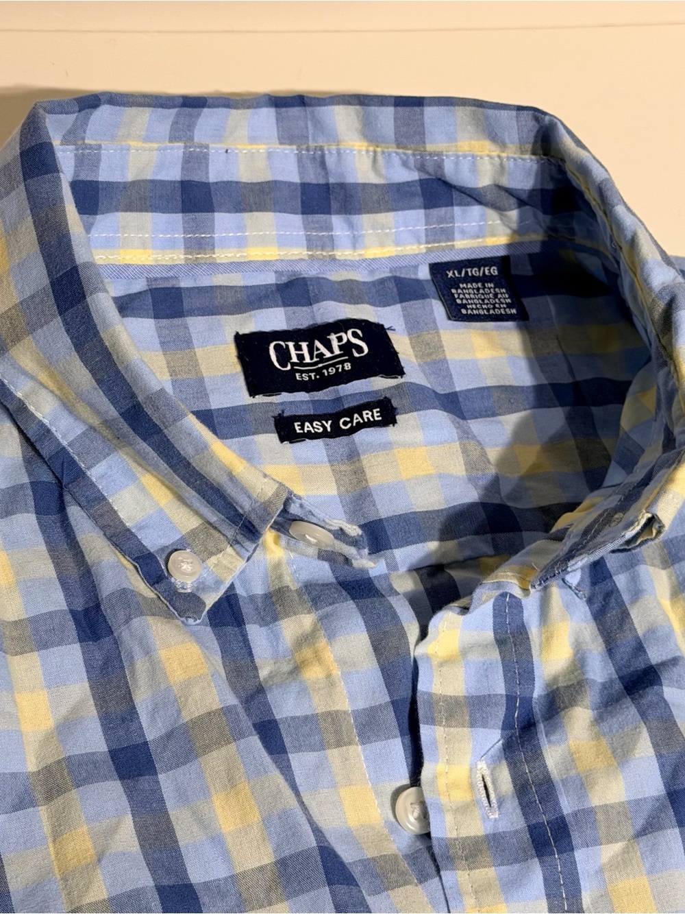 Chaps Men’s Light Blue, Navy & Yellow Plaid Button-Down Shirt